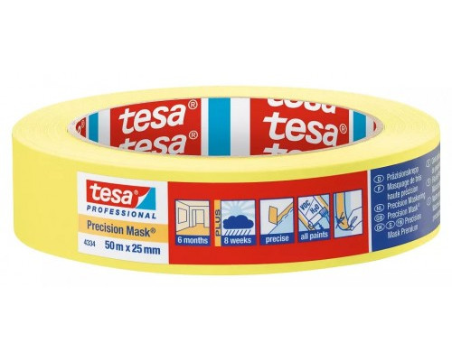 Tesa 4334 Professional Малярная лента для чётких границ, 6 мес, 25мм х 50 м